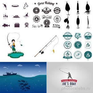  Рыболовные предметы и значки в векторе 