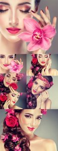  Beautiful girl with orchids and roses - stock photos 