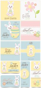 Easter vector, Easter eggs and rabbit, holiday cards 