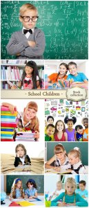  Children at school desks - stock photos 