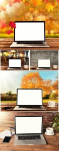  Laptop on different backgrounds - Stock photo 