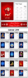  Calendar 2016 with Christmas tree and gifts 
